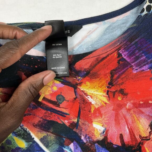 Ali Miles Knit Top Abstract Wearable Art Colorful Casual Blouse 3/4 Sleeve PM - Picture 5 of 10